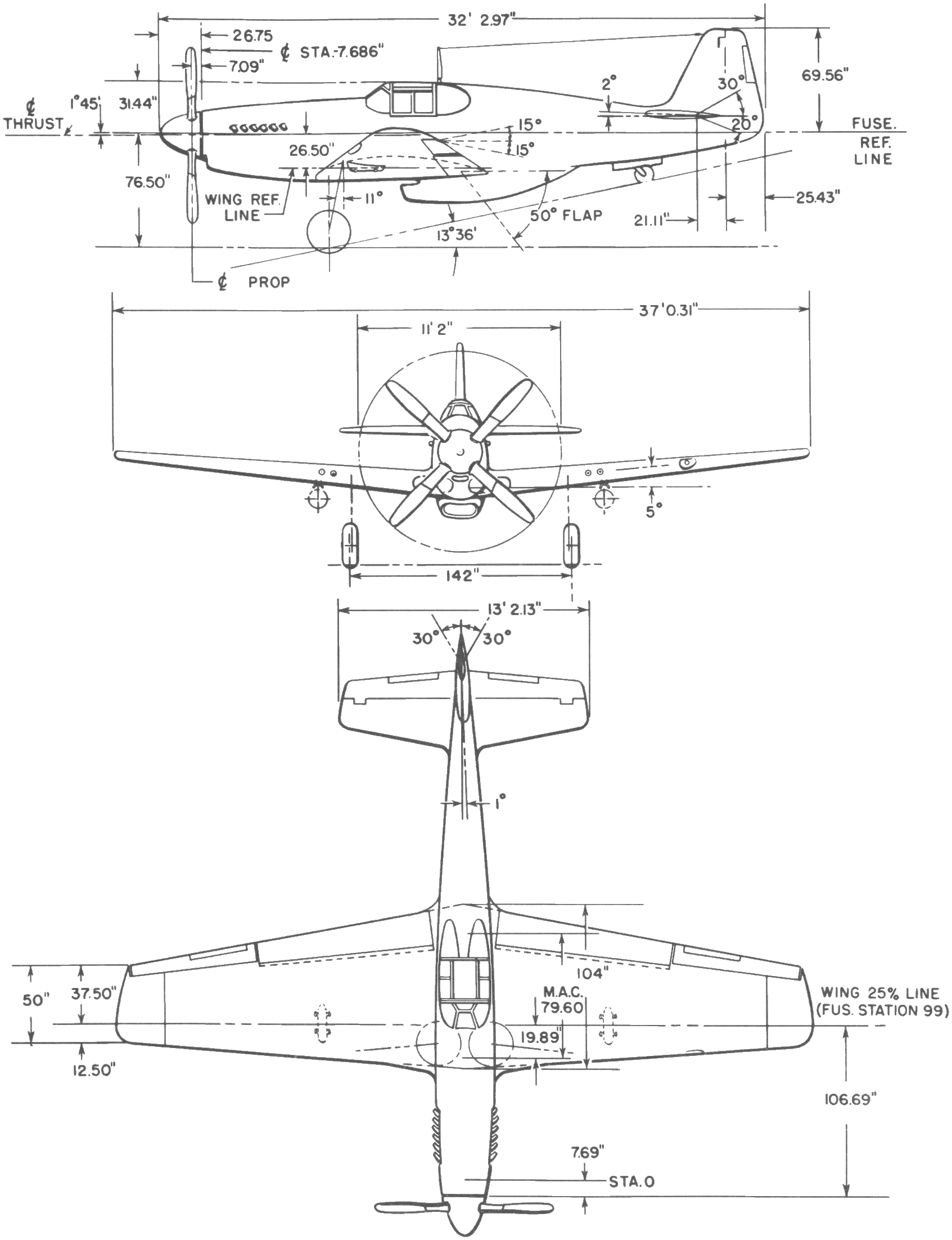 P-51B_3-view